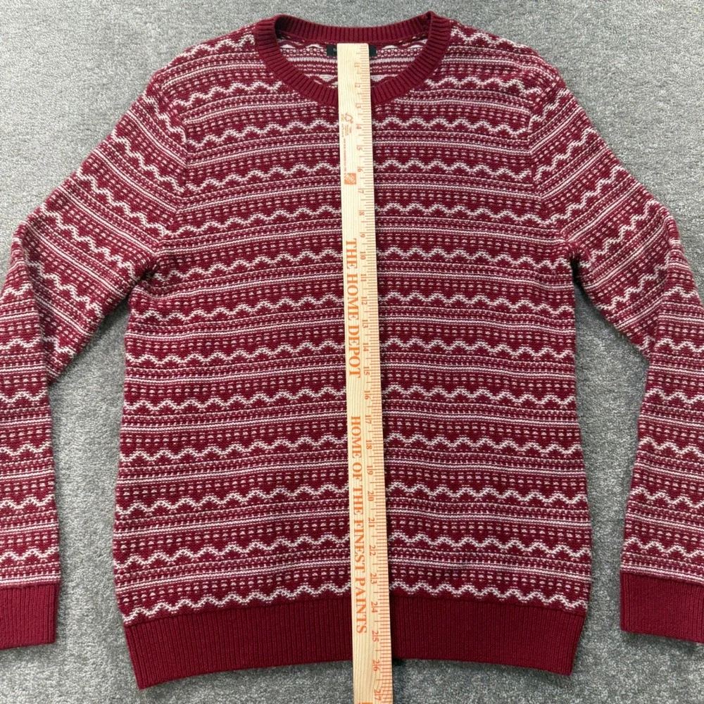 Banana Republic Fair Isle Sweater Mens Medium Burgundy White Knit HOL20 65322201